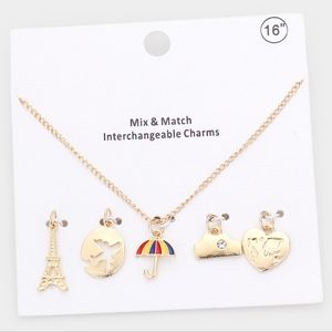 Interchangeable Gold Eiffel Tower Pendant Necklace Heart Cute Crystal Charm Set